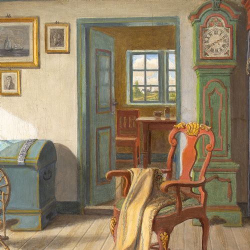 C SRENSEN INTERIOR WITH SPINNING WHEEL OIL PAINTING - ADDITIONAL PHOTO 6
