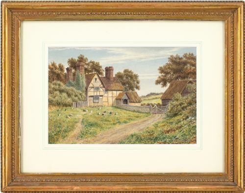 e wood farmhouse near godalming surrey antique watercolour - CATEGORY: ANTIQUE ART - DATED 1880