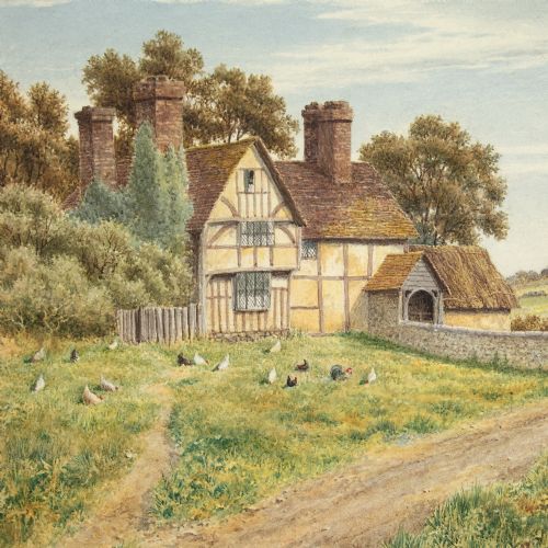 E WOOD FARMHOUSE NEAR GODALMING SURREY ANTIQUE WATERCOLOUR - ADDITIONAL PHOTO 2