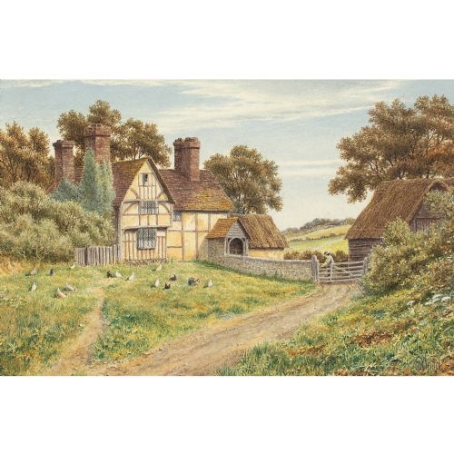 E WOOD FARMHOUSE NEAR GODALMING SURREY ANTIQUE WATERCOLOUR - ADDITIONAL PHOTO 3