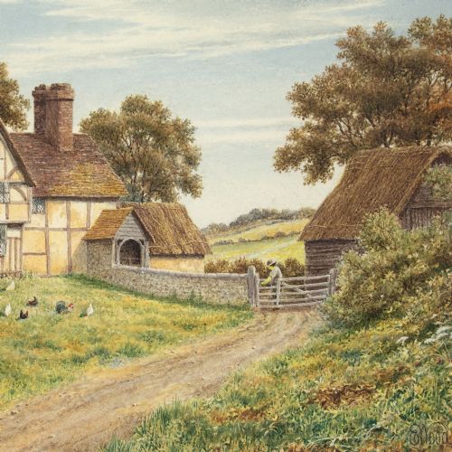 E WOOD FARMHOUSE NEAR GODALMING SURREY ANTIQUE WATERCOLOUR - ADDITIONAL PHOTO 4