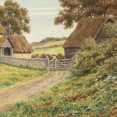 E WOOD FARMHOUSE NEAR GODALMING SURREY ANTIQUE WATERCOLOUR - ADDITIONAL PHOTO 7