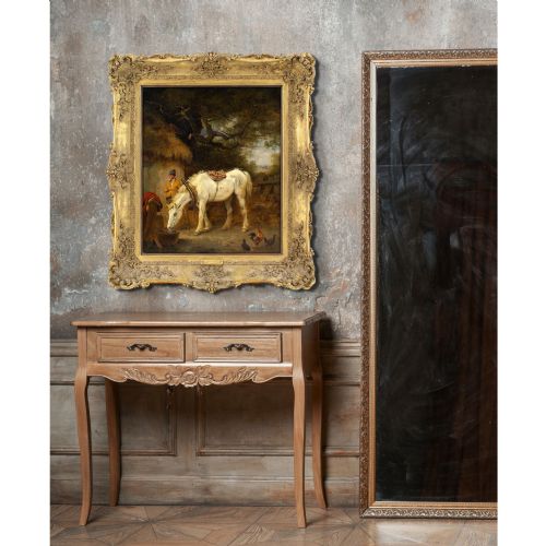 EDMUND BRISTOW FARMYARD WITH WHITE MARE ANTIQUE OIL PAINTING - ADDITIONAL PHOTO 4
