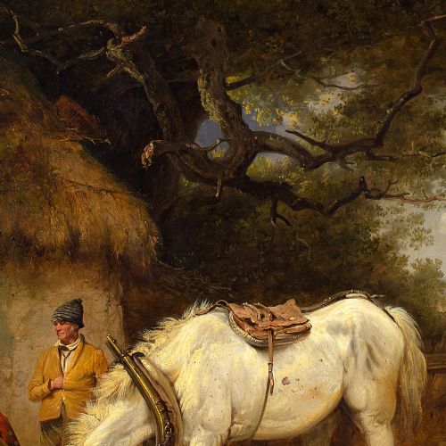 EDMUND BRISTOW FARMYARD WITH WHITE MARE ANTIQUE OIL PAINTING - ADDITIONAL PHOTO 7