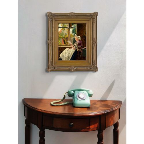 OTTO KIRBERG READING BY THE WINDOW ANTIQUE OIL PAINTING - ADDITIONAL PHOTO 2