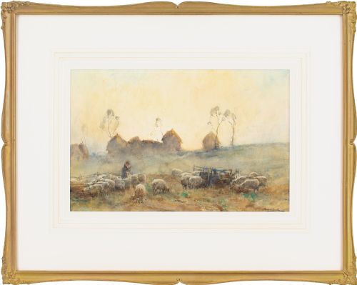 james herbert snell close of day antique watercolour - CATEGORY: ANTIQUE ART - DATED 1890