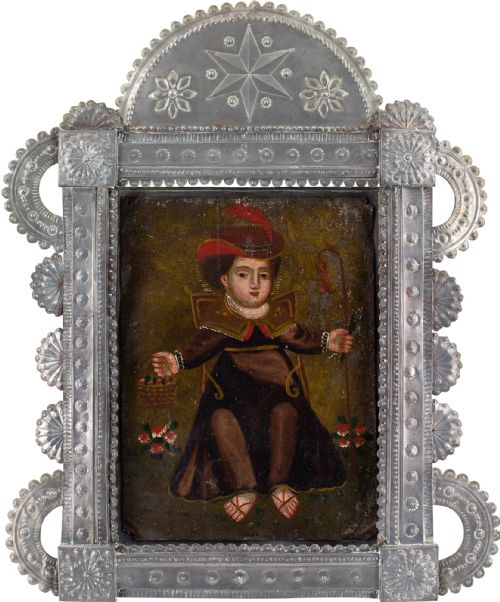 19th century spanish colonial school retablo el nino de atocha antique oil painting - CATEGORY: ANTIQUE ART - DATED 1880