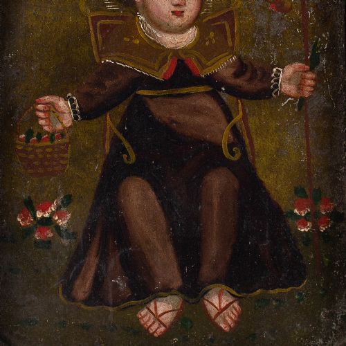 19TH CENTURY SPANISH COLONIAL SCHOOL RETABLO EL NINO DE ATOCHA ANTIQUE OIL PAINTING - ADDITIONAL PHOTO 7