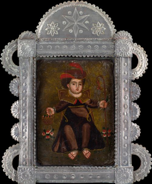 19TH CENTURY SPANISH COLONIAL SCHOOL RETABLO EL NINO DE ATOCHA ANTIQUE OIL PAINTING - ADDITIONAL PHOTO 8