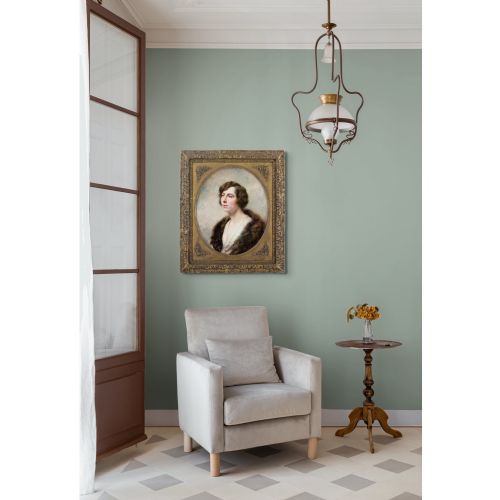 HONOR LOUIS UMBRICHT PORTRAIT OF MARGUERITE GROSJEAN ANTIQUE OIL PAINTING - ADDITIONAL PHOTO 1