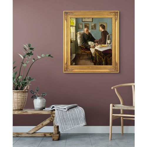 SOPHUS VERMEHREN INTERIOR WITH ELDERLY MAN SLEEPING ANTIQUE OIL PAINTING - ADDITIONAL PHOTO 3