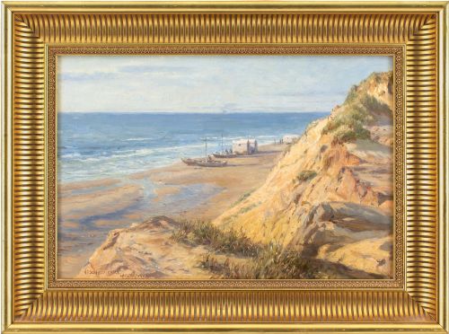 niels frederik schittzjensen view from the cliffs at lnstrup beach antique oil painting - CATEGORY: ANTIQUE ART - DATED 1900
