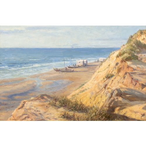 NIELS FREDERIK SCHITTZJENSEN VIEW FROM THE CLIFFS AT LNSTRUP BEACH ANTIQUE OIL PAINTING - ADDITIONAL PHOTO 1