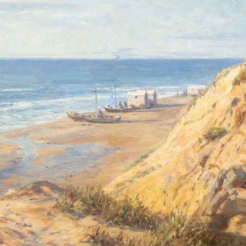 NIELS FREDERIK SCHITTZJENSEN VIEW FROM THE CLIFFS AT LNSTRUP BEACH ANTIQUE OIL PAINTING - ADDITIONAL PHOTO 4