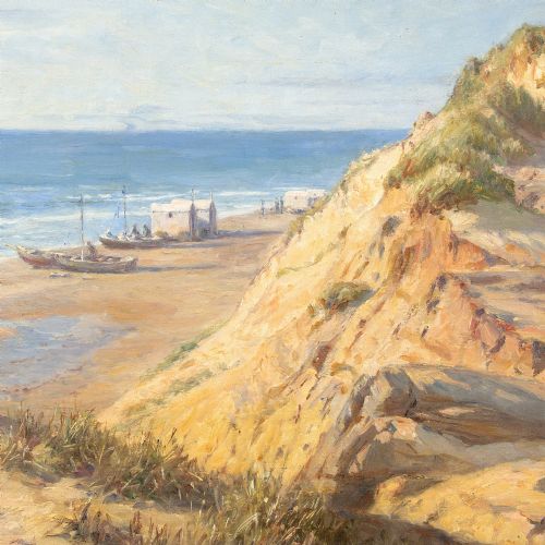 NIELS FREDERIK SCHITTZJENSEN VIEW FROM THE CLIFFS AT LNSTRUP BEACH ANTIQUE OIL PAINTING - ADDITIONAL PHOTO 5