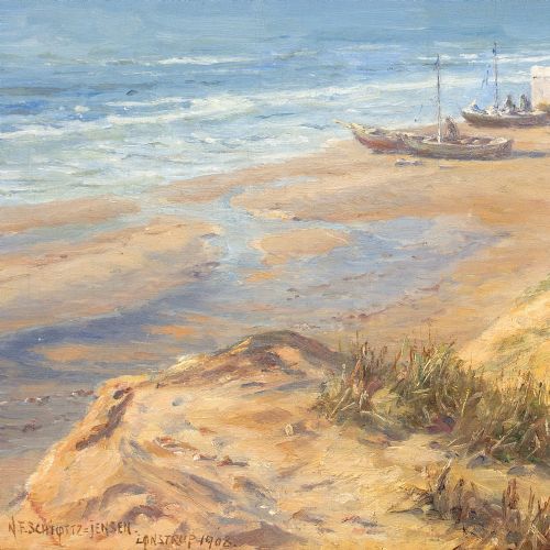 NIELS FREDERIK SCHITTZJENSEN VIEW FROM THE CLIFFS AT LNSTRUP BEACH ANTIQUE OIL PAINTING - ADDITIONAL PHOTO 7