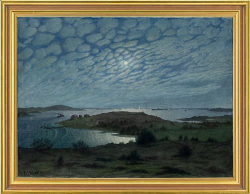 filip artur wahlstrm view of lvsborg fortress antique oil painting - CATEGORY: ANTIQUE ART - DATED 1910