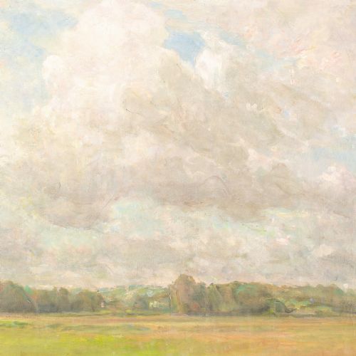 JULIUS PAULSEN BIG CLOUDS ANTIQUE OIL PAINTING - ADDITIONAL PHOTO 4