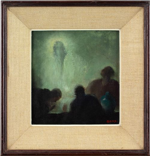 jean send the pilgrims at emmaus oil painting - CATEGORY: ANTIQUE ART - DATED 1930