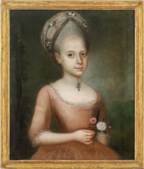18thcentury french school portrait of a lady with roses antique oil painting - CATEGORY: ANTIQUE ART - DATED 18TH CENTURY