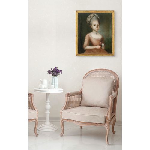 18THCENTURY FRENCH SCHOOL PORTRAIT OF A LADY WITH ROSES ANTIQUE OIL PAINTING - ADDITIONAL PHOTO 2
