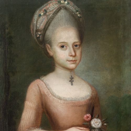 18THCENTURY FRENCH SCHOOL PORTRAIT OF A LADY WITH ROSES ANTIQUE OIL PAINTING - ADDITIONAL PHOTO 3