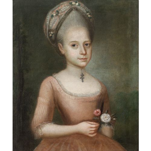 18THCENTURY FRENCH SCHOOL PORTRAIT OF A LADY WITH ROSES ANTIQUE OIL PAINTING - ADDITIONAL PHOTO 4