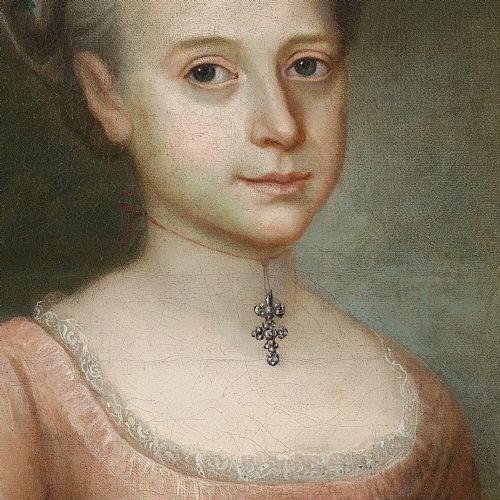 18THCENTURY FRENCH SCHOOL PORTRAIT OF A LADY WITH ROSES ANTIQUE OIL PAINTING - ADDITIONAL PHOTO 7