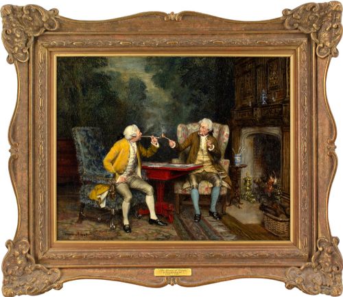frank moss bennett the game of cards antique oil painting - CATEGORY: ANTIQUE ART - DATED 1920