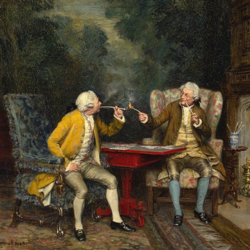FRANK MOSS BENNETT THE GAME OF CARDS ANTIQUE OIL PAINTING - ADDITIONAL PHOTO 5