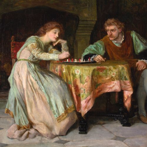 FRANCIS SYDNEY MUSCHAMP RBA A GAME OF CHESS ANTIQUE OIL PAINTING - ADDITIONAL PHOTO 3