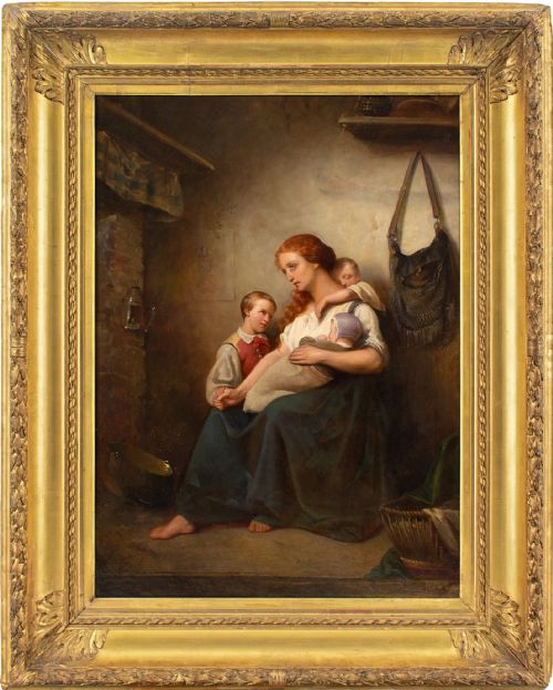 leon goupil maternit motherhood antique oil painting - CATEGORY: ANTIQUE ART - DATED 1870