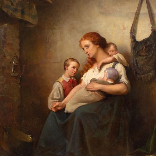 LEON GOUPIL MATERNIT MOTHERHOOD ANTIQUE OIL PAINTING - ADDITIONAL PHOTO 2