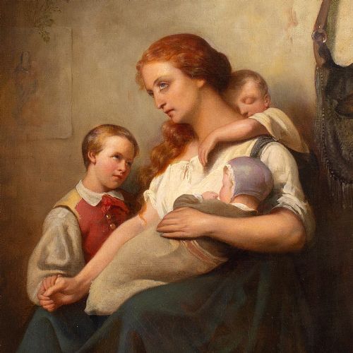 LEON GOUPIL MATERNIT MOTHERHOOD ANTIQUE OIL PAINTING - ADDITIONAL PHOTO 5