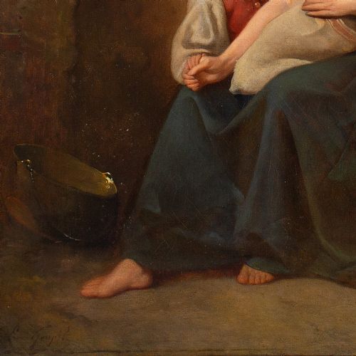 LEON GOUPIL MATERNIT MOTHERHOOD ANTIQUE OIL PAINTING - ADDITIONAL PHOTO 7