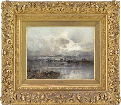 karl heffner flood time antique oil painting - CATEGORY: ANTIQUE ART - DATED 1900