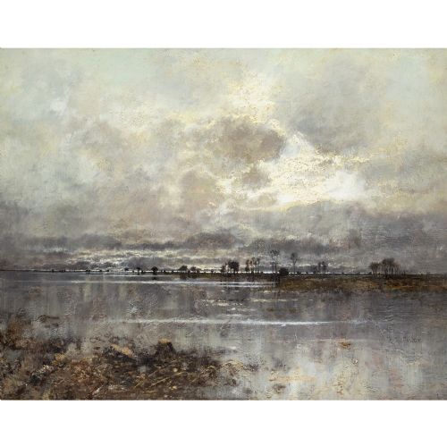 KARL HEFFNER FLOOD TIME ANTIQUE OIL PAINTING - ADDITIONAL PHOTO 2