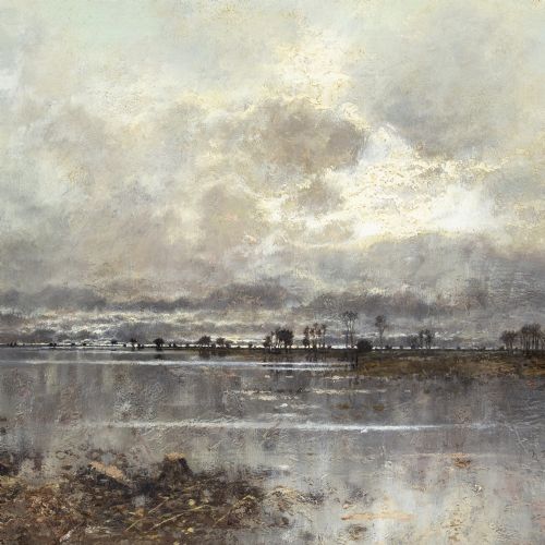 KARL HEFFNER FLOOD TIME ANTIQUE OIL PAINTING - ADDITIONAL PHOTO 4