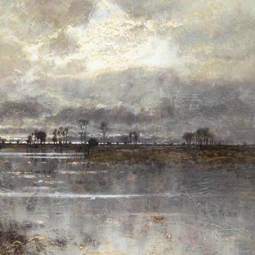 KARL HEFFNER FLOOD TIME ANTIQUE OIL PAINTING - ADDITIONAL PHOTO 6