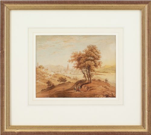 john varley ows attributed italianate landscape with figures antique watercolour - CATEGORY: ANTIQUE ART - DATED 19TH CENTURY