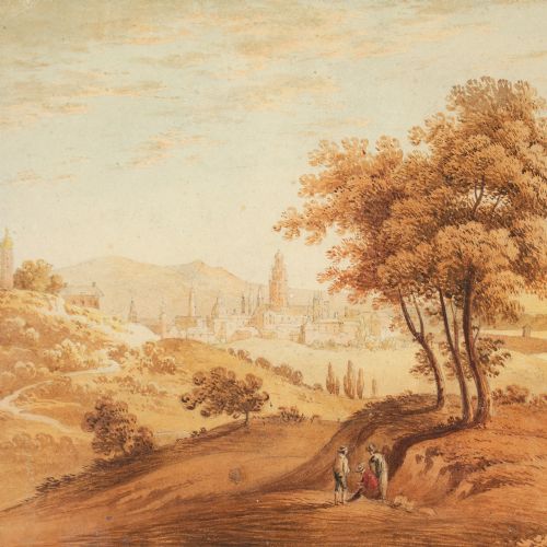 JOHN VARLEY OWS ATTRIBUTED ITALIANATE LANDSCAPE WITH FIGURES ANTIQUE WATERCOLOUR - ADDITIONAL PHOTO 3