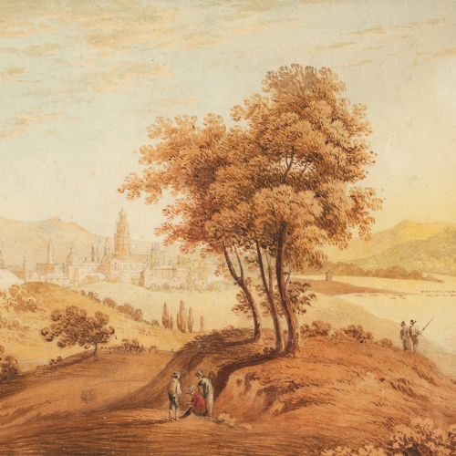 JOHN VARLEY OWS ATTRIBUTED ITALIANATE LANDSCAPE WITH FIGURES ANTIQUE WATERCOLOUR - ADDITIONAL PHOTO 5