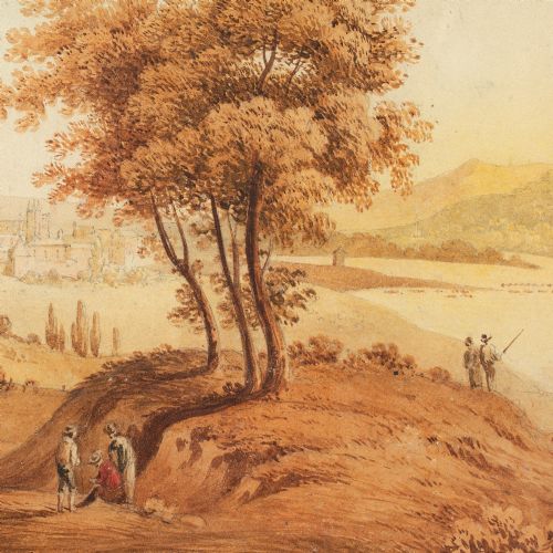 JOHN VARLEY OWS ATTRIBUTED ITALIANATE LANDSCAPE WITH FIGURES ANTIQUE WATERCOLOUR - ADDITIONAL PHOTO 7