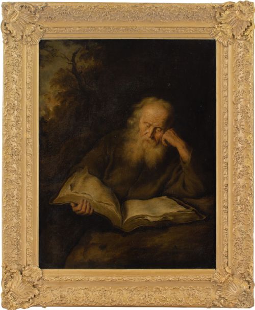 salomon koninck after the hermit antique oil painting - CATEGORY: ANTIQUE ART - DATED 1880