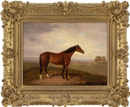 early 19thcentury english school bay horse in a landscape antique oil painting - CATEGORY: ANTIQUE ART - DATED 19TH CENTURY