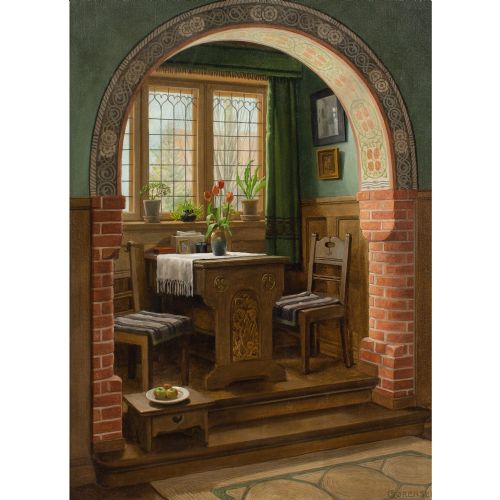 C SORENSEN INTERIOR WITH ARCH DINING NOOK OIL PAINTING - ADDITIONAL PHOTO 1