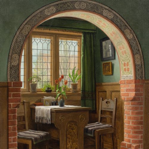C SORENSEN INTERIOR WITH ARCH DINING NOOK OIL PAINTING - ADDITIONAL PHOTO 2
