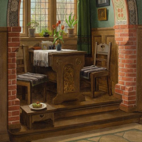 C SORENSEN INTERIOR WITH ARCH DINING NOOK OIL PAINTING - ADDITIONAL PHOTO 5