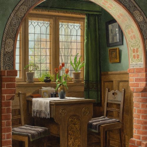 C SORENSEN INTERIOR WITH ARCH DINING NOOK OIL PAINTING - ADDITIONAL PHOTO 6