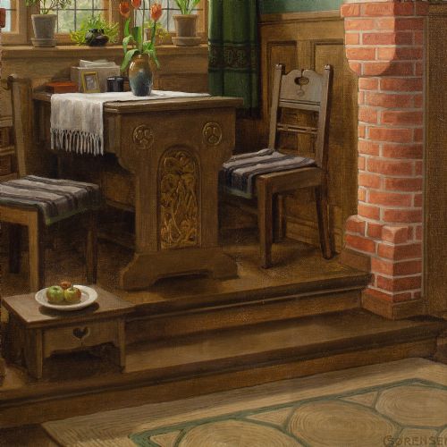 C SORENSEN INTERIOR WITH ARCH DINING NOOK OIL PAINTING - ADDITIONAL PHOTO 7